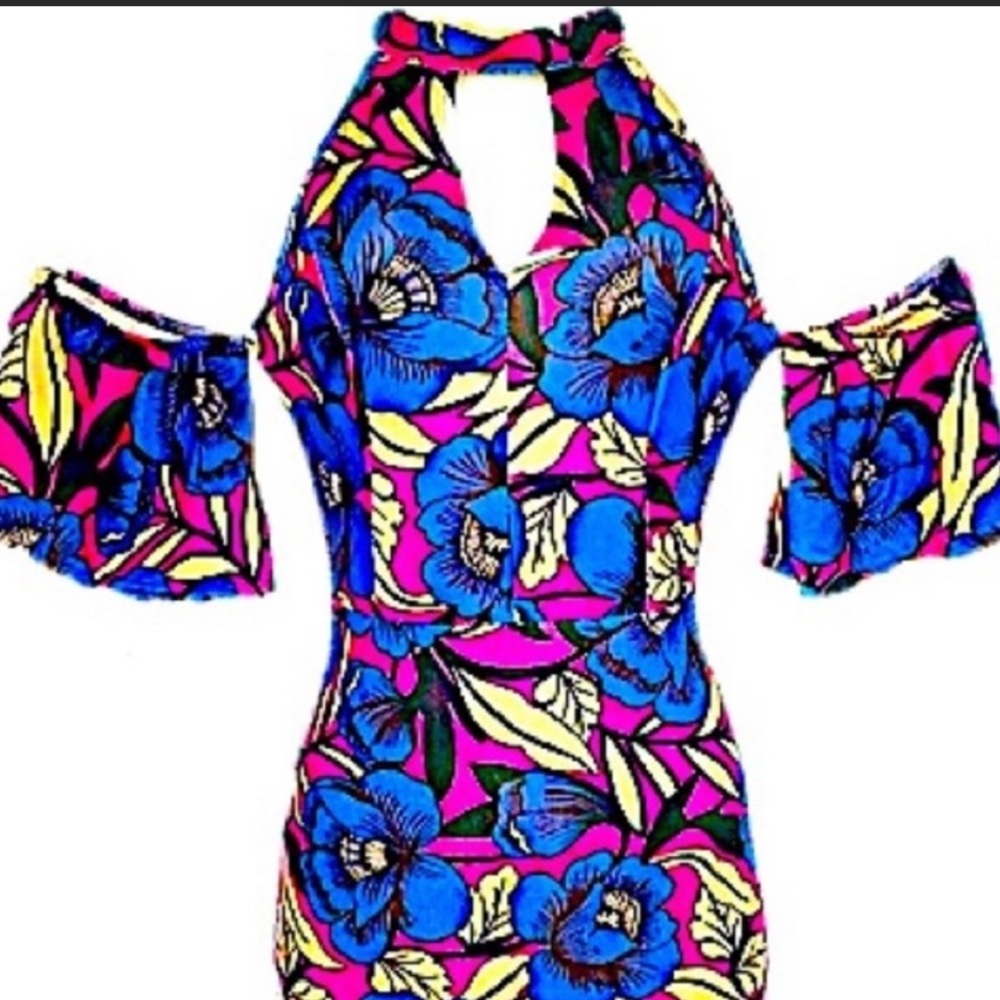 Peek-a-Boo Cold Shoulder Water Midi Dress -
